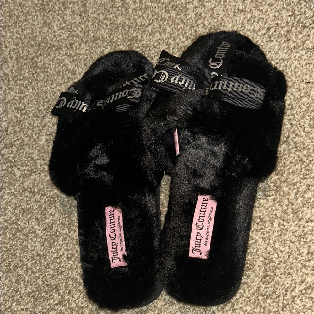 Juicy Couture Black Plush Women's Slippers
